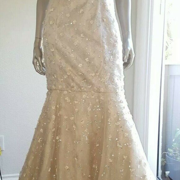 #◇$9,000 NEW CAROLINA HERRERA PRETTY GOLD BLUSH SILVER EMBR CRYSTAL GOWN 10 L - Picture 5 of 12